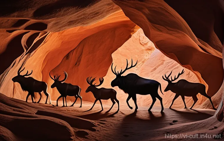 문화예술사 이론의 기초 - **Prehistoric Cave Art: The Spirit of the Hunt**
    A detailed image in the style of Paleolithic ca...
