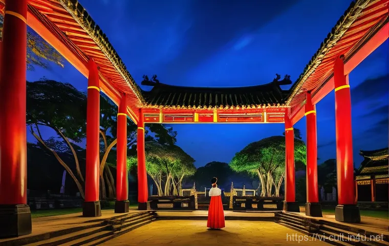 문화예술사와 문화관광의 융합 - **Prompt:** A vibrant night scene at the Temple of Literature (Văn Miếu – Quốc Tử Giám) in Hanoi, Vi...