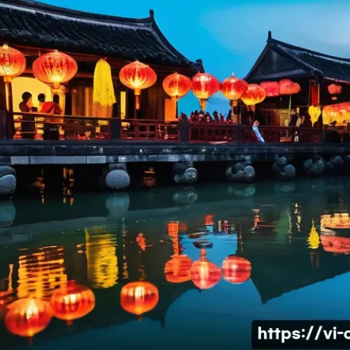 Home 31 문화예술사와 지역 문화 발전 - A vibrant traditional Vietnamese cultural festival scene in Hội An at night, featuring locals wearin...