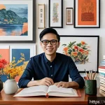 Home 23 문화예술사 포트폴리오 작성법 - A contemporary Vietnamese artist’s digital portfolio showcase: a sleek, modern workspace with a high...